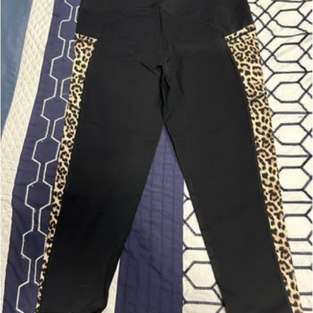 Black with Leopard Stripe Capri Leggings